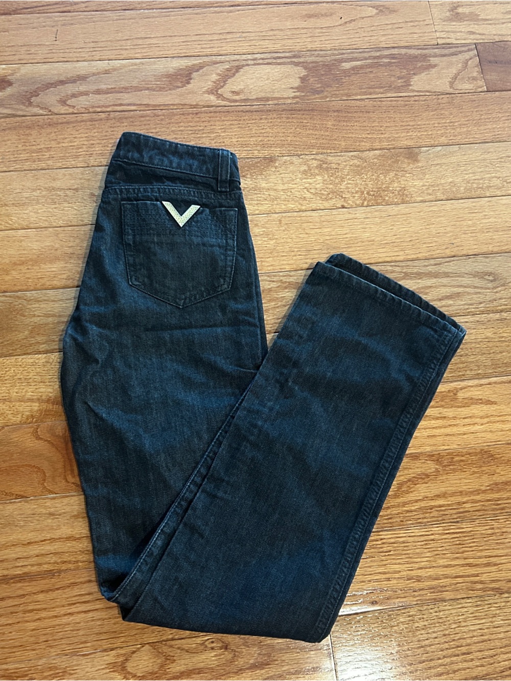 Valentino Men's Black Straight Jeans with Back V Tab